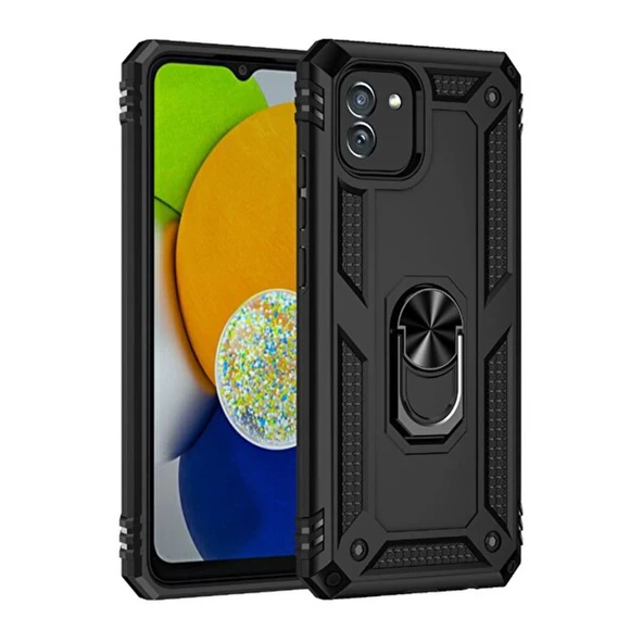 Samsung Galaxy A03 Kılıf Sofya Yüzüklü Silikon Kapak - Siyah ürün görseli 1