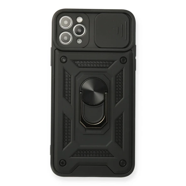İphone 11 Pro Max Kılıf Pars Lens Yüzüklü Silikon - Siyah ürün görseli 1