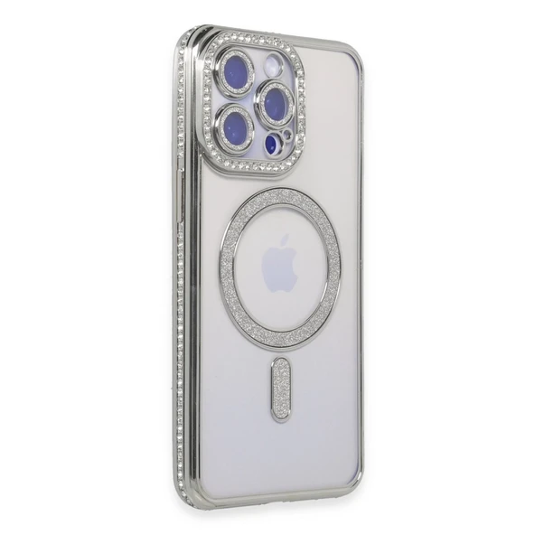 İphone 15 Pro Kılıf Joke Simli Magneticsafe Kılıf - Gümüş ürün görseli 1