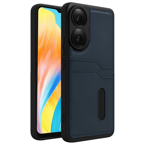 Oppo A38 Sara Kartvizitli Deri Kılıf - Lacivert ürün görseli 1