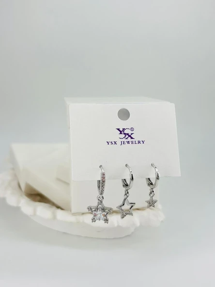 Yıldız Detaylı Üçlü Kombin Küpe - Kp00556 ürün görseli 1