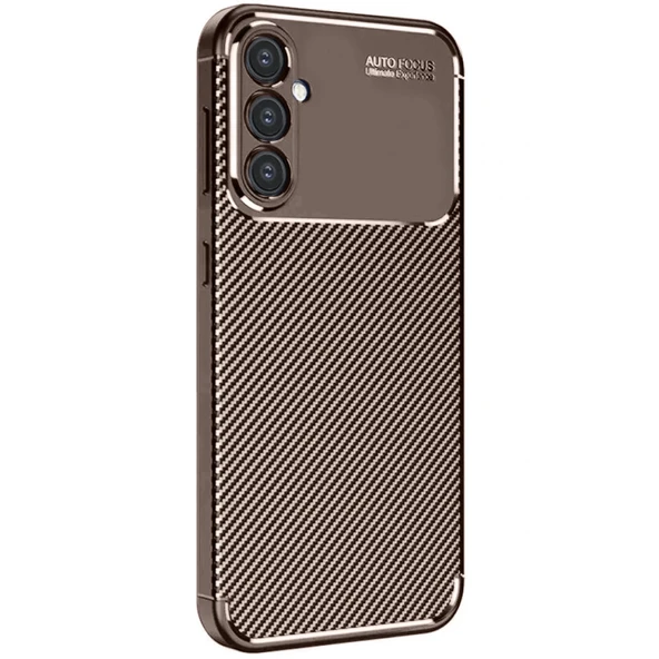 Samsung Galaxy S24 Fe Kılıf Auto Focus Karbon Kapak - Kahverengi ürün görseli 1