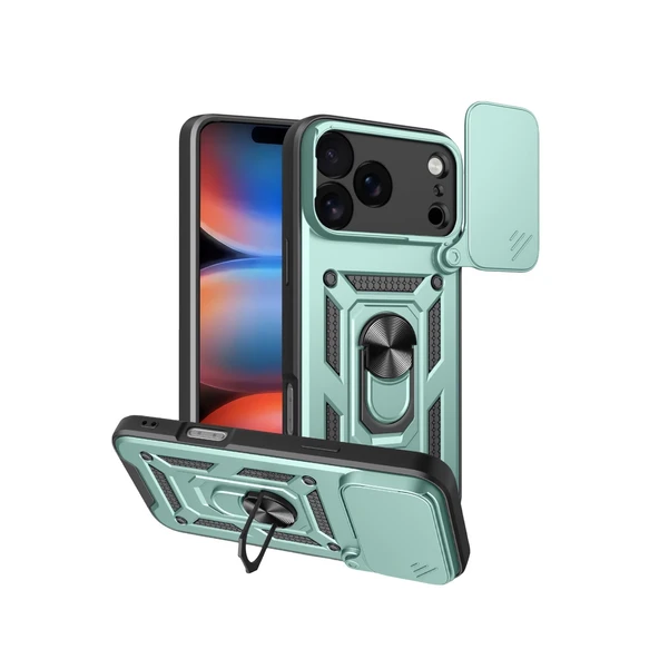 İphone 17 Pro Pars Lens Yüzüklü Silikon - Yeşil ürün görseli 1