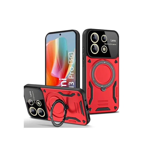 Xiaomi Redmi Note 13 Pro 4G Kılıf Joy Lens Standlı Kapak - Kırmızı ürün görseli 1