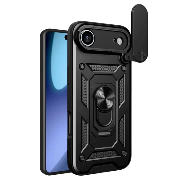 İphone 17 Air Pars Lens Yüzüklü Silikon - Siyah ürün görseli 1