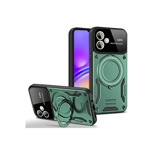 Samsung Galaxy A05 Kılıf Joy Lens Standlı Kapak - Koyu Yeşil ürün görseli 1