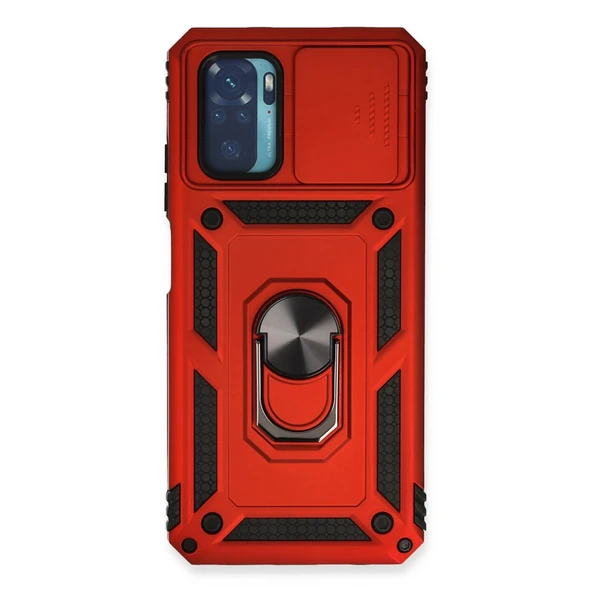 Xiaomi Redmi Note 10 Kılıf Pars Lens Yüzüklü Silikon - Kırmızı ürün görseli 1