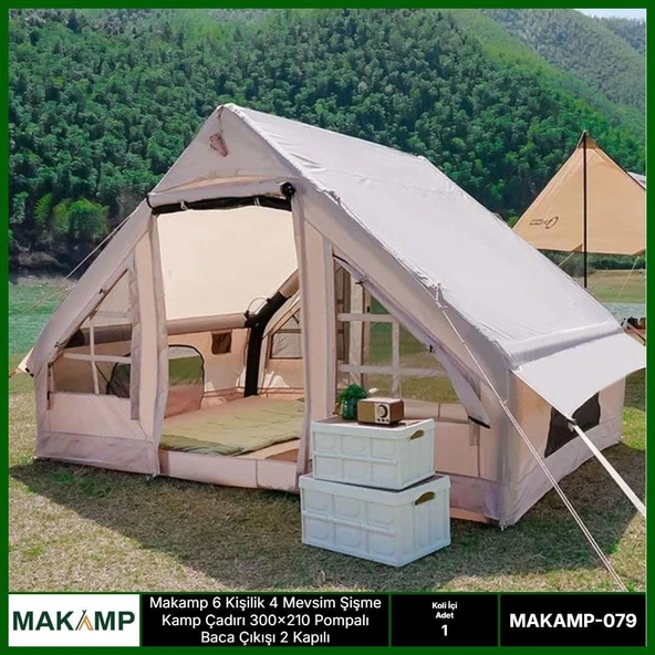 6 Kişilik 4 Mevsim 2 Kapılı Tavan Pencereli Şişme Çadır 300*210*200Cm ürün görseli 1
