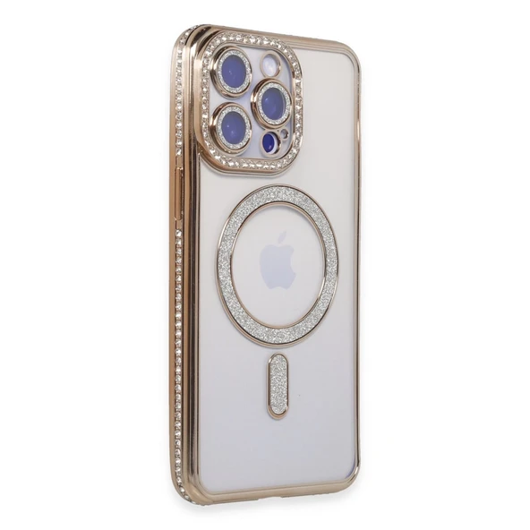 İphone 15 Pro Max Kılıf Joke Simli Magneticsafe Kılıf - Gold ürün görseli 1