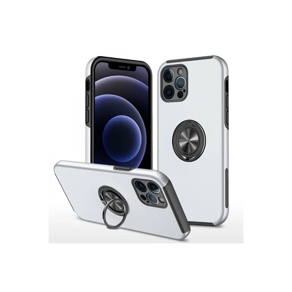 İphone 12 Pro Kılıf Elit Yüzüklü Kapak - Gümüş ürün görseli 1