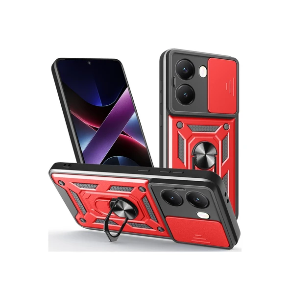 Xiaomi Poco X7 Pro Kılıf Pars Lens Yüzüklü Silikon - Kırmızı ürün görseli 1