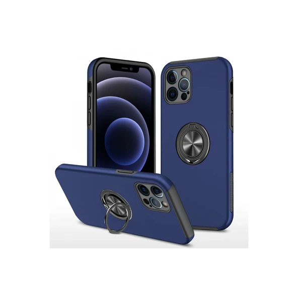 İphone 12 Pro Max Kılıf Elit Yüzüklü Kapak - Lacivert ürün görseli 1