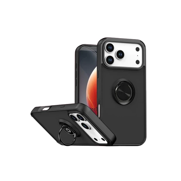 İphone 17 Pro Montreal Yüzüklü Silikon Kapak - Siyah ürün görseli 1