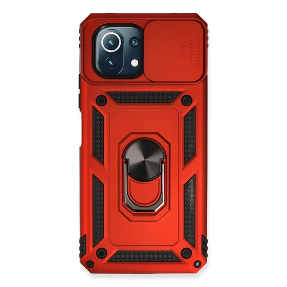Xiaomi Mi 11 Lite Kılıf Pars Lens Yüzüklü Silikon - Kırmızı ürün görseli 1