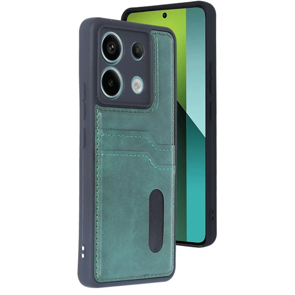 Xiaomi Redmi Note 13 Pro 4G Kılıf Sara Kartvizitli Deri Kılıf - Koyu Yeşil ürün görseli 1