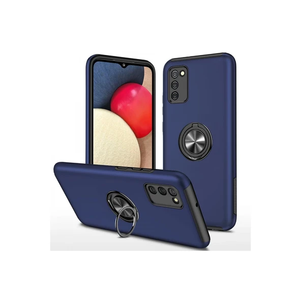 Samsung Galaxy A02S Kılıf Elit Yüzüklü Kapak - Lacivert ürün görseli 1