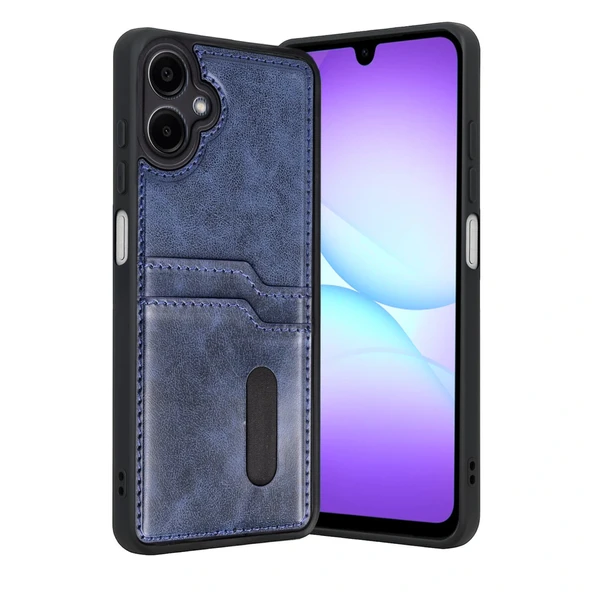 Samsung Galaxy A07 4G Sara Kartvizitli Deri Kılıf - Lacivert ürün görseli 1