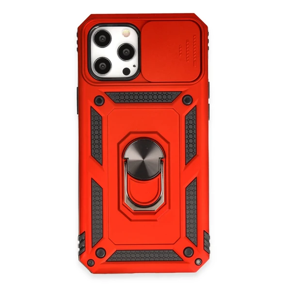İphone 12 Pro Max Kılıf Pars Lens Yüzüklü Silikon - Kırmızı ürün görseli 1
