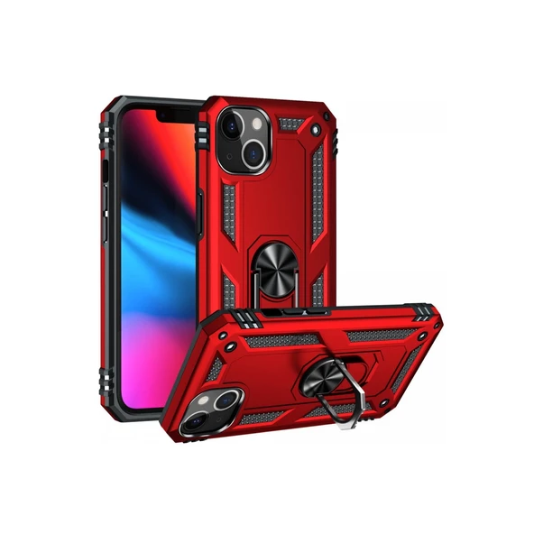 İphone 14 Plus Kılıf Sofya Yüzüklü Silikon Kapak - Kırmızı - Resim 2