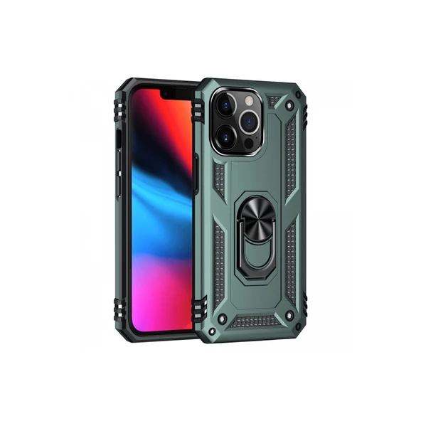İphone 14 Pro Kılıf Sofya Yüzüklü Silikon Kapak - Yeşil ürün görseli 1
