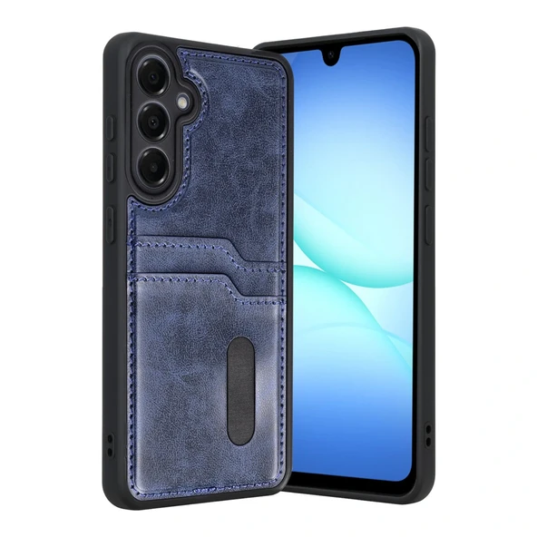 Samsung Galaxy A17 5G Sara Kartvizitli Deri Kılıf - Lacivert ürün görseli 1