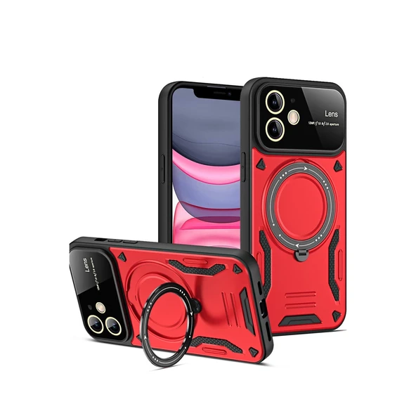 İphone 11 Kılıf Joy Lens Standlı Kapak - Kırmızı ürün görseli 1