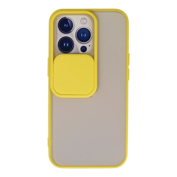 İphone 13 Pro Kılıf Palm Buzlu Kamera Sürgülü Silikon - Sarı ürün görseli 1