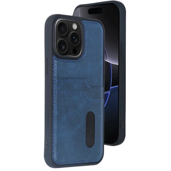 İphone 15 Pro Max Kılıf Sara Kartvizitli Deri Kılıf - Lacivert ürün görseli 1