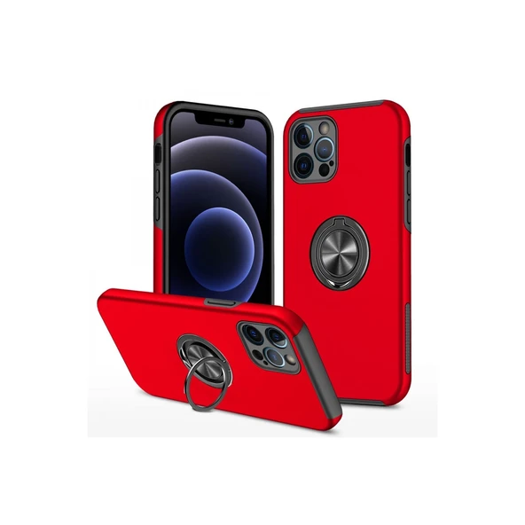 İphone 12 Pro Max Kılıf Elit Yüzüklü Kapak - Kırmızı ürün görseli 1