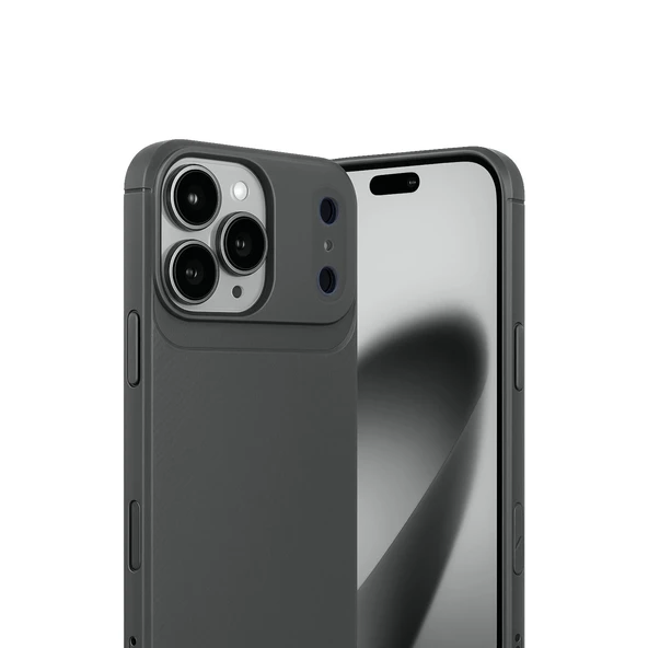 İphone 17 Pro Max Auto Focus Karbon Kapak - Gri - Resim 2