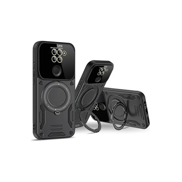 Xiaomi Redmi Note 9 Joy Lens Standlı Kapak - Siyah - Resim 3