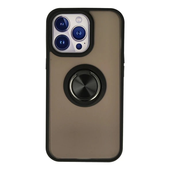 İphone 13 Pro Max Kılıf Montreal Yüzüklü Silikon Kapak - Siyah ürün görseli 1