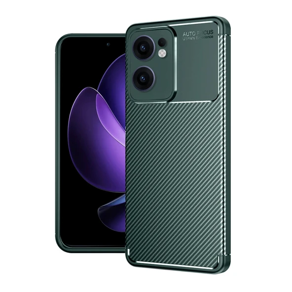 Oppo Reno 13F Kılıf Auto Focus Karbon Kapak - Koyu Yeşil ürün görseli 1