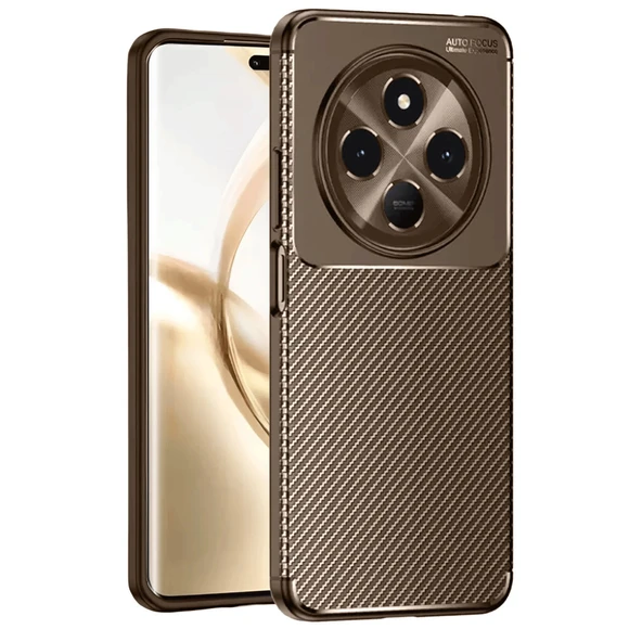 Tecno Spark 30C Kılıf Auto Focus Karbon Kapak - Kahverengi ürün görseli 1