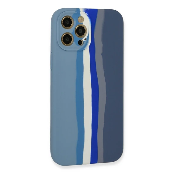 İphone 12 Pro Kılıf Ebruli Lansman Silikon - Mavi-Gri - Resim 3
