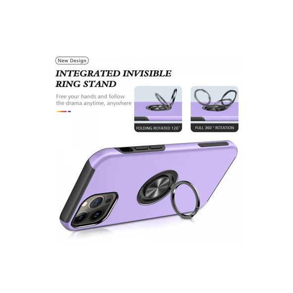 İphone 13 Pro Kılıf Elit Yüzüklü Kapak - Mor - Resim 3