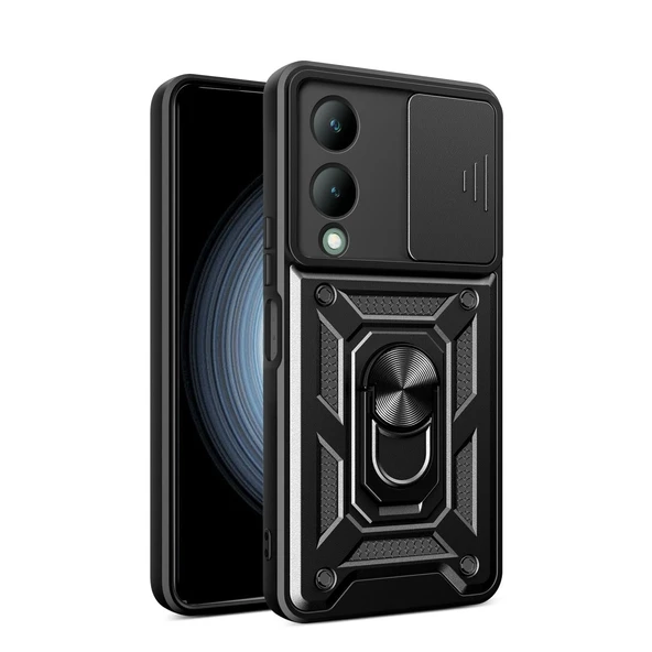 Vivo Y17S Kılıf Pars Lens Yüzüklü Silikon - Siyah ürün görseli 1