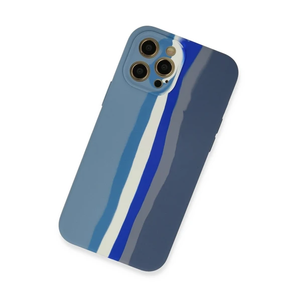 İphone 12 Pro Kılıf Ebruli Lansman Silikon - Mavi-Gri - Resim 2