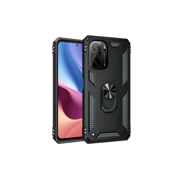 Xiaomi Poco F3 Kılıf Sofya Yüzüklü Silikon Kapak - Siyah ürün görseli 1