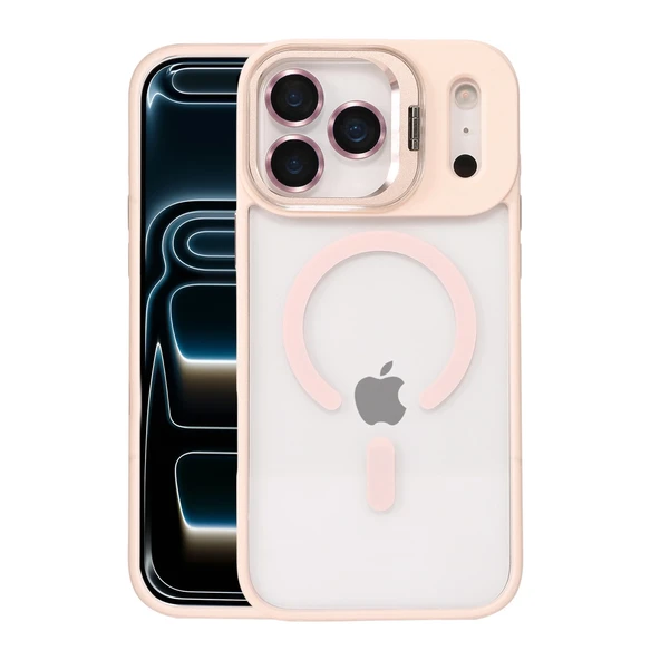 Joko İphone 17 Pro Max Remim Lensli Magsafe Standlı Kapak - Pembe ürün görseli 1