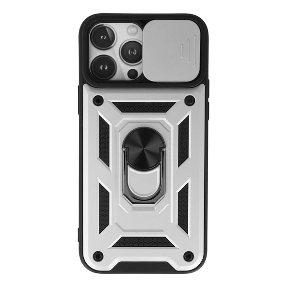 İphone 13 Pro Kılıf Pars Lens Yüzüklü Silikon - Gümüş ürün görseli 1