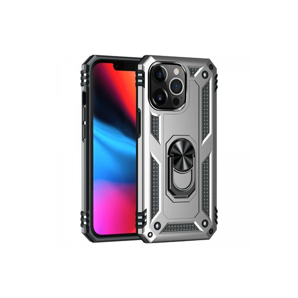 İphone 13 Pro Max Kılıf Sofya Yüzüklü Silikon Kapak - Gümüş ürün görseli 1