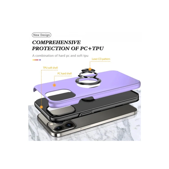İphone 13 Pro Kılıf Elit Yüzüklü Kapak - Mor - Resim 2