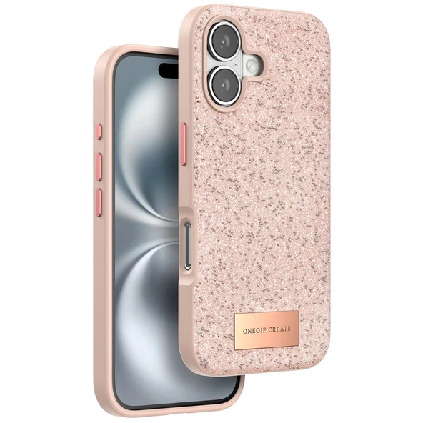Onegif İphone 16 Plus Bright Simli Kapak - Pembe ürün görseli 1