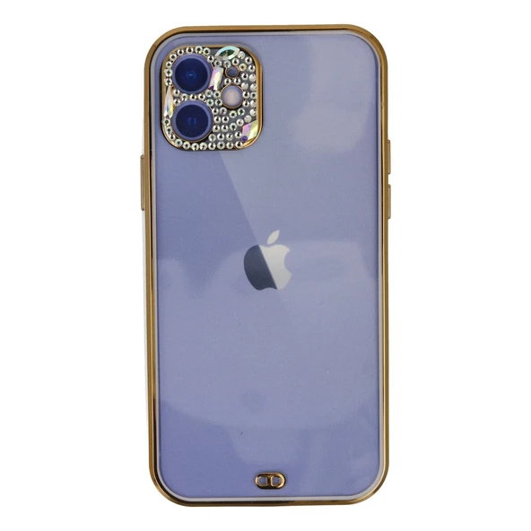 İphone 12 Kılıf Liva Taşlı Silikon - Mor ürün görseli 1