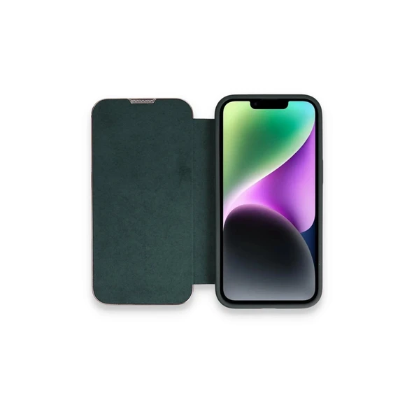İphone 14 Pro Kılıf Dolpin Kapaklı - Koyu Yeşil ürün görseli 1
