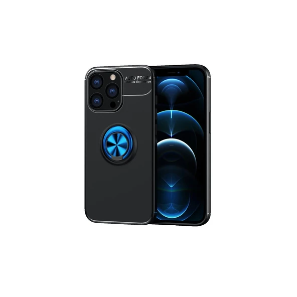 İphone 13 Pro Kılıf Range Yüzüklü Silikon - Siyah-Mavi ürün görseli 1
