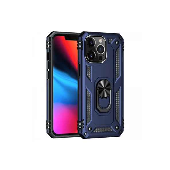 İphone 13 Pro Max Kılıf Sofya Yüzüklü Silikon Kapak - Lacivert ürün görseli 1