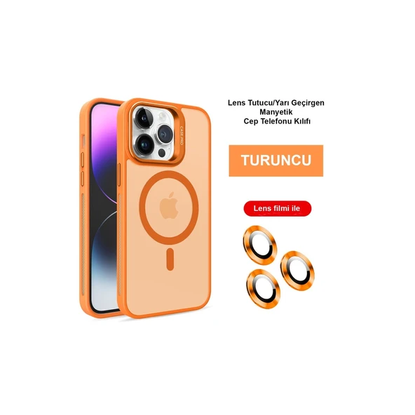 Joko İphone 14 Pro Max Kılıf Flet Lens Magsafe Kapak - Turuncu ürün görseli 1