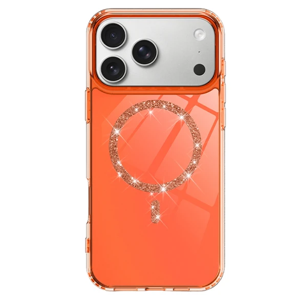 İphone 17 Pro Max Live Diamond Magsafe Kapak - Turuncu - Resim 2